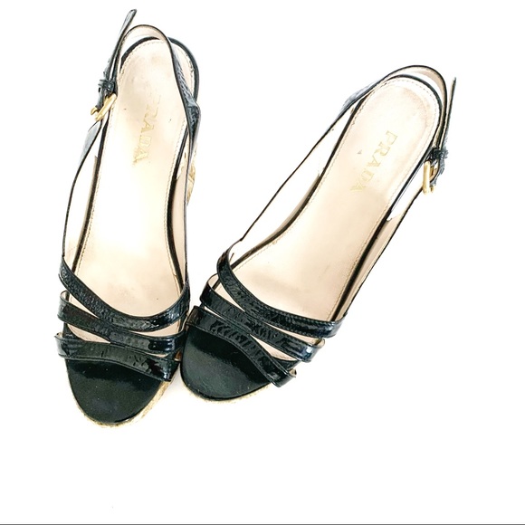 Prada Black Patent Platforms & Heels Sandals Size 39 - Picture 1 of 8
